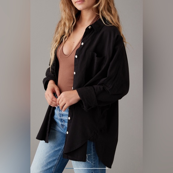 American Eagle Go Big Oversized Shirt - Black NWT - Picture 1 of 8